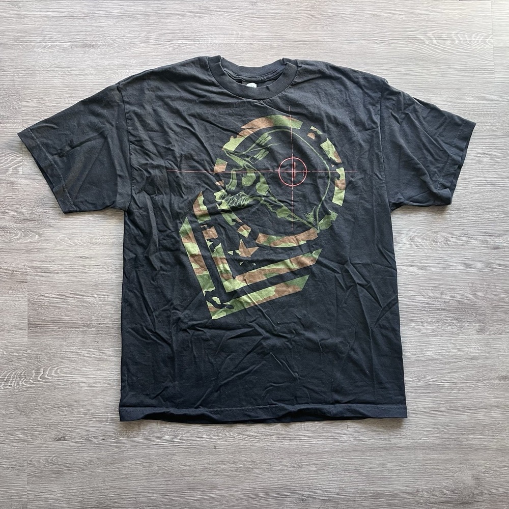 Vintage Metal Mulisha Shirt Sz XL Black Camo Skull Helmet Military Crosshair Y2K